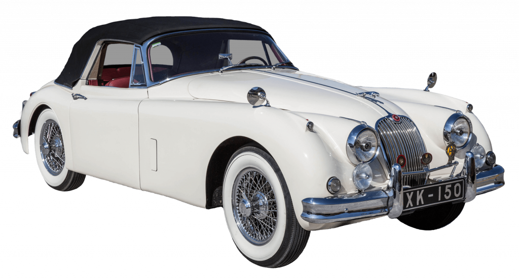Classic white car from the Route 66 Car Museum collection