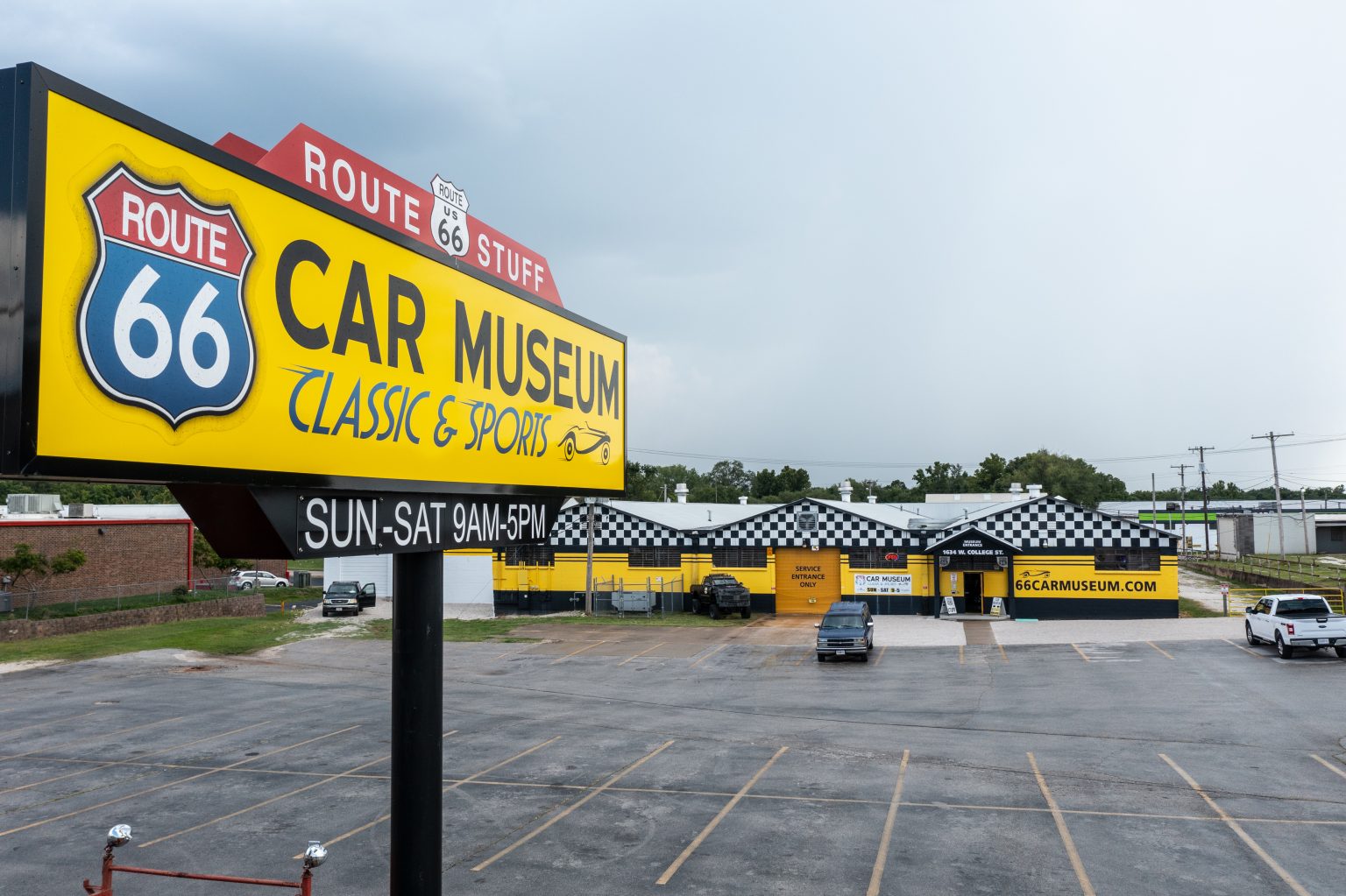 Aerial view of the Route 66 Car Museum in Springfield, Missouri